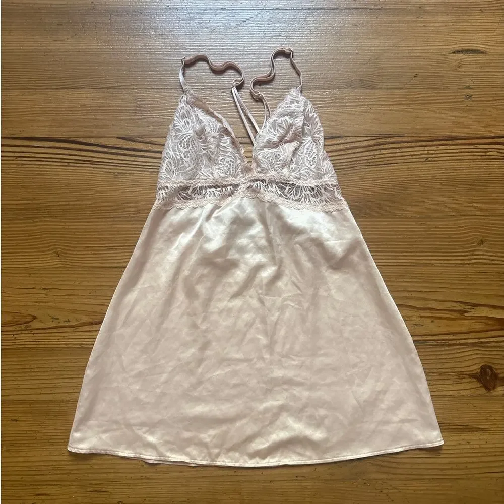 Auden blush pink sheer lace adjustable‎ strap intimates slip dress SIZE M